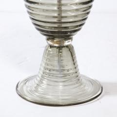 Modernist Art Deco Style Hive Form Hand Blown Murano Smoked Glass Table Lamps - 3352574