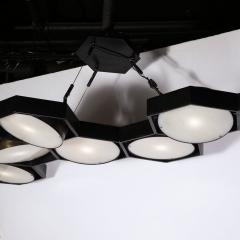 Modernist Articulating Seven Shade Honey Comb Chandelier in Brass Black Enamel - 3375756