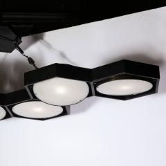 Modernist Articulating Seven Shade Honey Comb Chandelier in Brass Black Enamel - 3375757