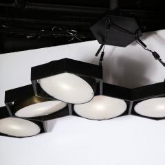 Modernist Articulating Seven Shade Honey Comb Chandelier in Brass Black Enamel - 3375759