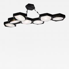 Modernist Articulating Seven Shade Honey Comb Chandelier in Brass Black Enamel - 3383790