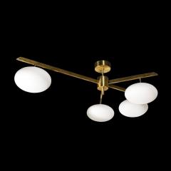 Modernist Asymmetrical Brushed Brass Frosted Glass Four Arm Globe Chandelier - 3553678