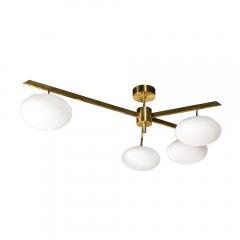 Modernist Asymmetrical Brushed Brass Frosted Glass Four Arm Globe Chandelier - 3553683