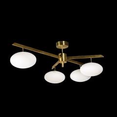 Modernist Asymmetrical Brushed Brass Frosted Glass Four Arm Globe Chandelier - 3553752