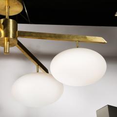 Modernist Asymmetrical Brushed Brass Frosted Glass Four Arm Globe Chandelier - 3553761