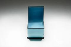Modernist Blue Circular Wooden Cradle Netherlands 1930s - 3461835