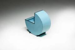 Modernist Blue Circular Wooden Cradle Netherlands 1930s - 3461843