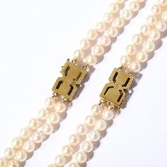 Modernist Bold Double Strand pearl Necklace with Lapis Gold And Diamond Clasps - 2946594