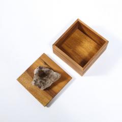 Modernist Bookmatched Walnut Decorative Box with Smoky Quartz Embellishment - 2551069