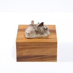 Modernist Bookmatched Walnut Decorative Box with Smoky Quartz Embellishment - 2551081