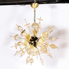 Modernist Brass Enamel Sputnik Chandelier Clear Gold Handblown Murano Glass - 2946349