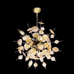 Modernist Brass Enamel Sputnik Chandelier Clear Gold Handblown Murano Glass - 2946350
