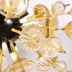 Modernist Brass Enamel Sputnik Chandelier Clear Gold Handblown Murano Glass - 2946356