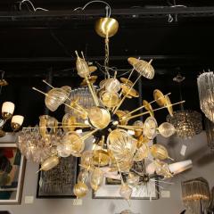 Modernist Brass Enamel Sputnik Chandelier Clear Gold Handblown Murano Glass - 2946359