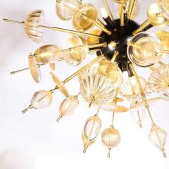 Modernist Brass Enamel Sputnik Chandelier Clear Gold Handblown Murano Glass - 2946426