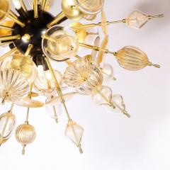 Modernist Brass Enamel Sputnik Chandelier Clear Gold Handblown Murano Glass - 2946438