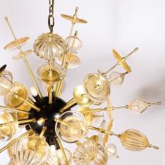 Modernist Brass Enamel Sputnik Chandelier Clear Gold Handblown Murano Glass - 2946454