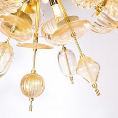 Modernist Brass Enamel Sputnik Chandelier Clear Gold Handblown Murano Glass - 2946674