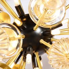 Modernist Brass Enamel Sputnik Chandelier Clear Gold Handblown Murano Glass - 2946730