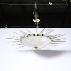 Modernist Brass Fitted Hand Blown Murano Glass Starburst Spike Form Chandelier - 4489657