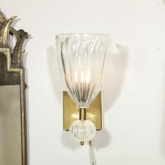 Modernist Brass Handblown Iridescent Murano Glass Sconces w Orbital Drop - 3108765