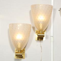 Modernist Brass Sconces with Hand Blown Murano 24 Karat Gold Glass with Murines - 1733388