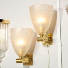 Modernist Brass Sconces with Hand Blown Murano 24 Karat Gold Glass with Murines - 1733390