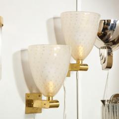 Modernist Brass Sconces with Hand Blown Murano 24 Karat Gold Glass with Murines - 1733401