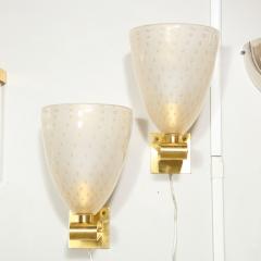 Modernist Brass Sconces with Hand Blown Murano 24 Karat Gold Glass with Murines - 1733402