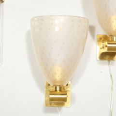 Modernist Brass Sconces with Hand Blown Murano 24 Karat Gold Glass with Murines - 1733403