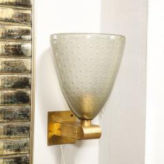 Modernist Brass Sconces with Hand Blown Murano Smoked Glass with Murines - 2660380