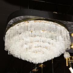 Modernist Brass Six Tier Translucent Murano Tronchi Glass Flushmount Chandelier - 1648580