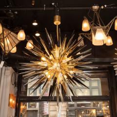 Modernist Brass Starburst Chandelier w Clear Smoked Graphite Glass Obelisks - 1560393