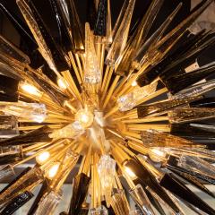 Modernist Brass Starburst Chandelier w Clear Smoked Graphite Glass Obelisks - 1560400