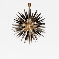 Modernist Brass Starburst Chandelier w Clear Smoked Graphite Glass Obelisks - 1563217