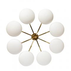 Modernist Brass and Frosted Glass 8 Arm Globe Chandelier Manner of Arredoluce - 4038163