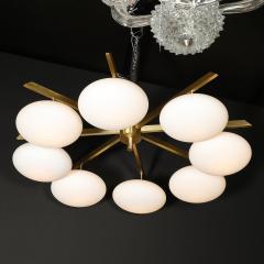 Modernist Brass and Frosted Glass 8 Arm Globe Chandelier Manner of Arredoluce - 4038177