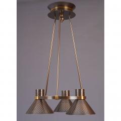 Modernist Bronze Chandelier with Perforated Shades France 1950s - 294120