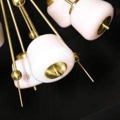 Modernist Brushed Brass White Murano Glass Sputnik Flush Mount Chandelier - 2551595