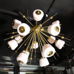 Modernist Brushed Brass White Murano Glass Sputnik Flush Mount Chandelier - 2551611