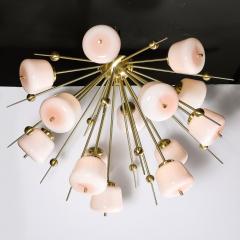 Modernist Brushed Brass White Murano Glass Sputnik Flush Mount Chandelier - 3898639