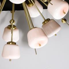 Modernist Brushed Brass White Murano Glass Sputnik Flush Mount Chandelier - 3898640