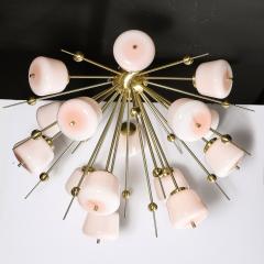 Modernist Brushed Brass White Murano Glass Sputnik Flush Mount Chandelier - 3898641