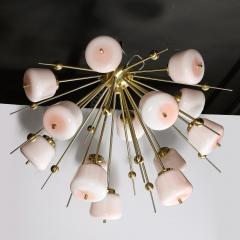 Modernist Brushed Brass White Murano Glass Sputnik Flush Mount Chandelier - 3898719