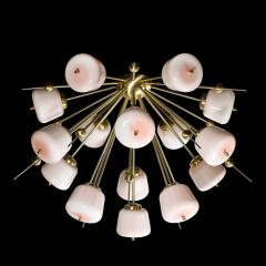 Modernist Brushed Brass White Murano Glass Sputnik Flush Mount Chandelier - 3898732