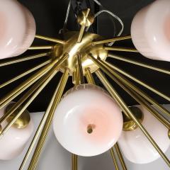 Modernist Brushed Brass White Murano Glass Sputnik Flush Mount Chandelier - 3898799