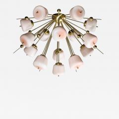 Modernist Brushed Brass White Murano Glass Sputnik Flush Mount Chandelier - 3907667