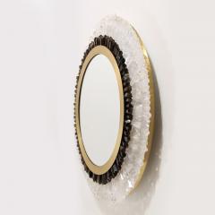 Modernist Brushed Brass White Smoked Rock Crystal Circular Wall Mirror - 2143432