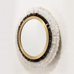 Modernist Brushed Brass White Smoked Rock Crystal Circular Wall Mirror - 2143434