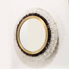 Modernist Brushed Brass White Smoked Rock Crystal Circular Wall Mirror - 2143435